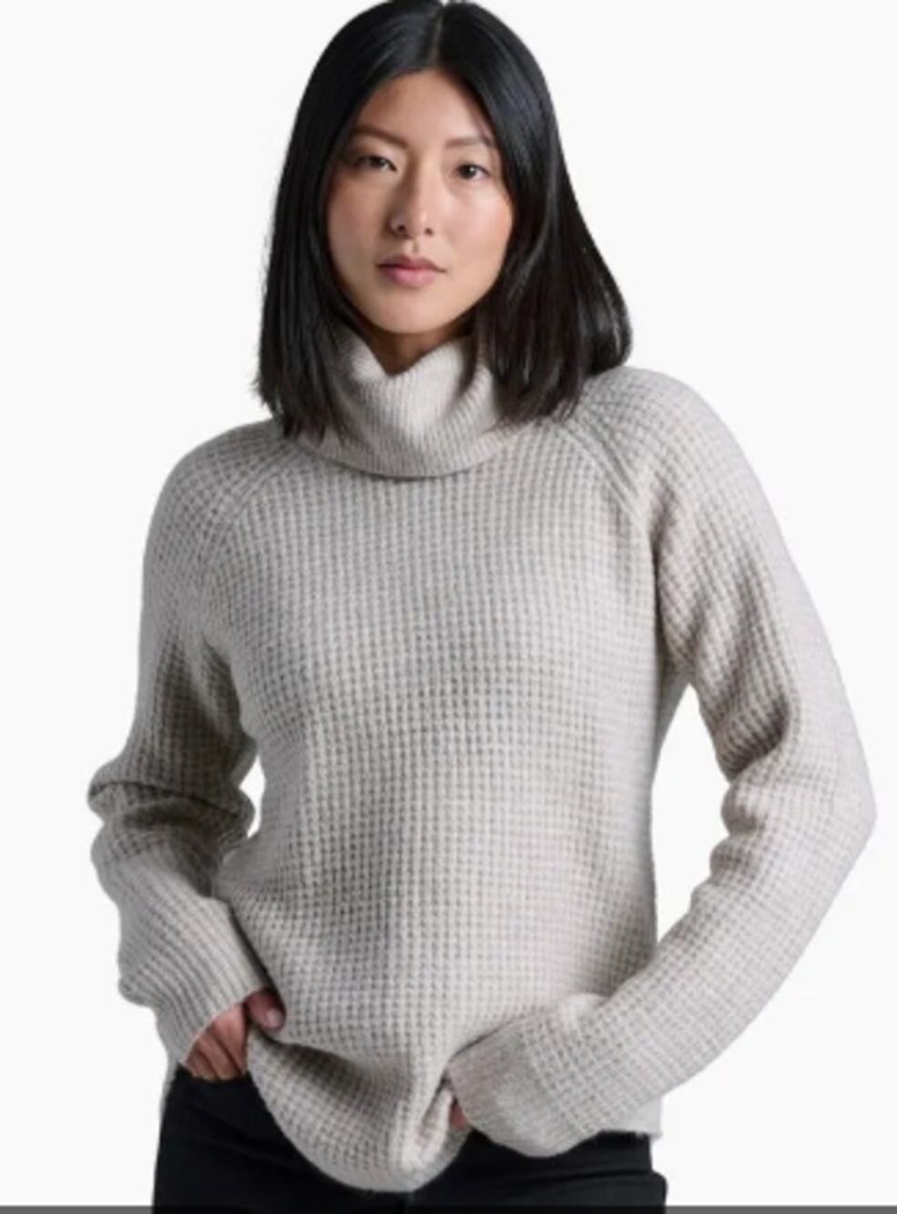 Kuhl M Heather Gray Waffle Knit Sienna Sweater Turtleneck Casual Gorpcore